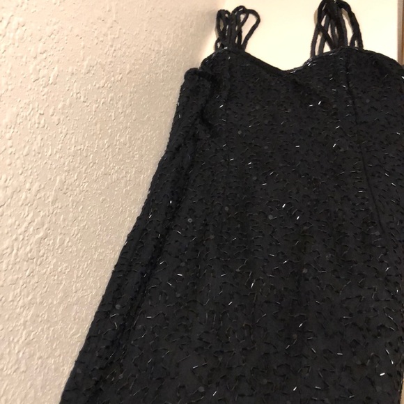 100% silk, hand beaded gown w split. Sz M. - Picture 3 of 5